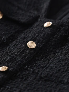 Za 2021 Zimske Ženske Tweed Mini Obleka Ženske Vintage Proti-vrat Dolg Rokav Urad Dama Zadaj Zadrgo Črne Obleke Vestidos de novia