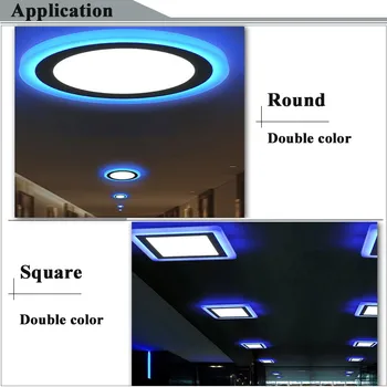 Dvojni barvni LED Panel luči Vgradne Stropne lampara White&Blue Square Krog 24W 16W 9W 6W Za Spalnico Izoliranih voznik Brezplačno ladja
